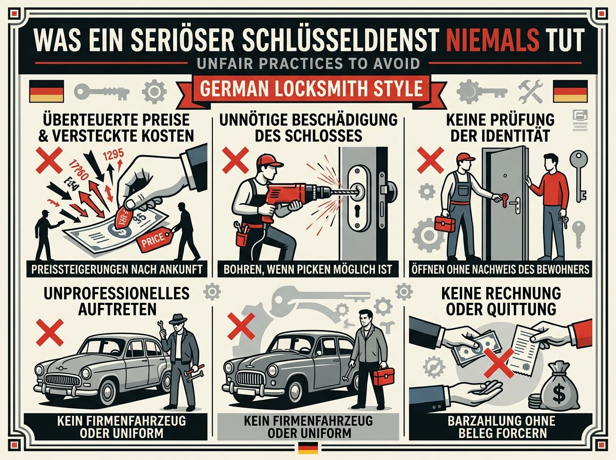 Was ein seriöser Schlüsseldienst bei einer Türöffnung NIEMALS tun wird